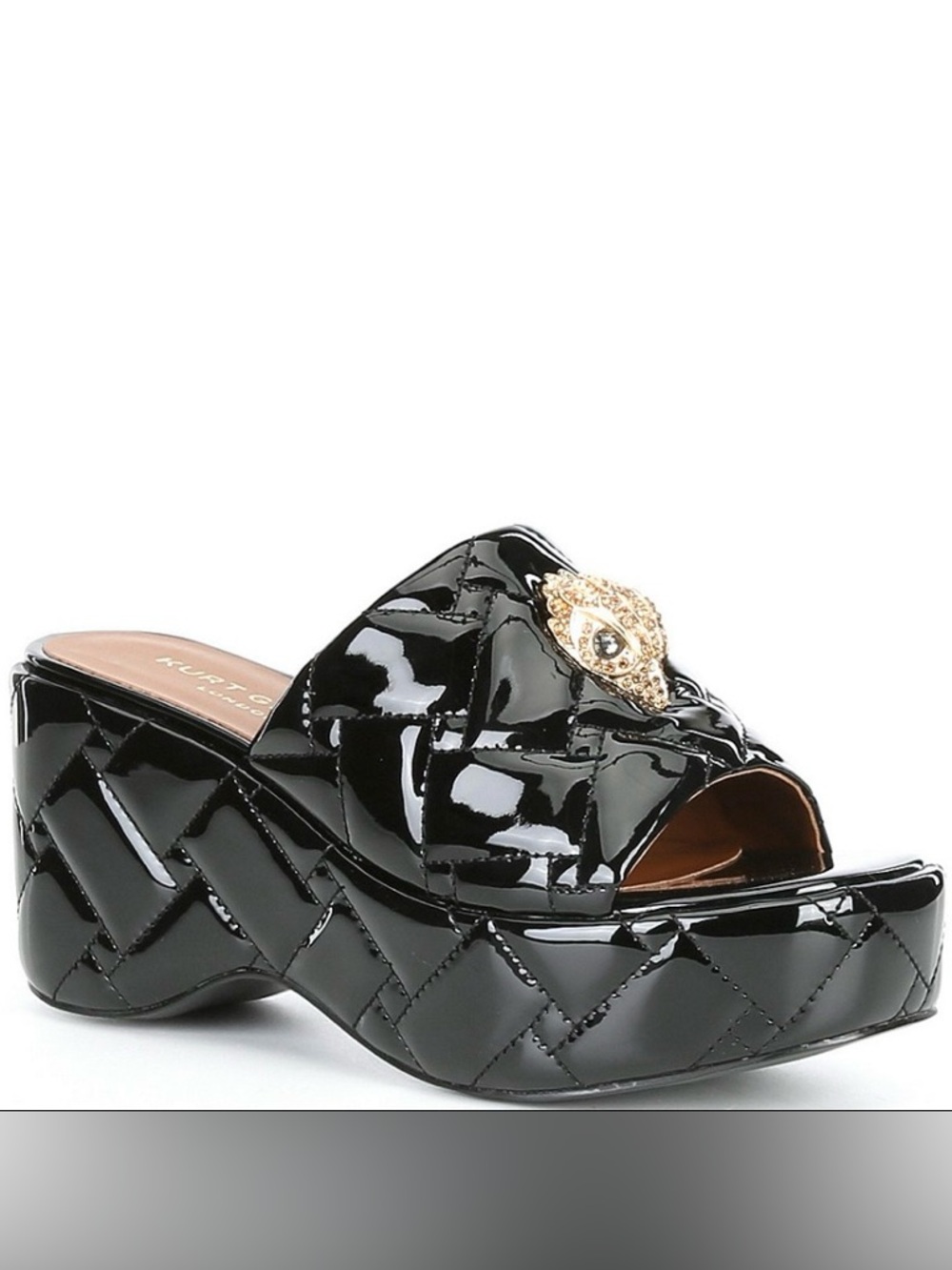 Kurt Geiger Black Kensington Quilted Patent Leather Slide Wedge Platform Sandal